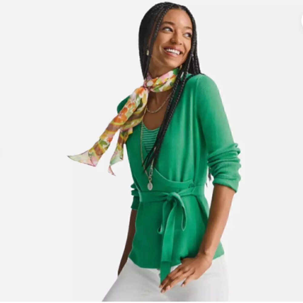 CABI Green Cocktail Cardigan Wrap Long Sleeve Ribbed Knit  NWOT size Medium